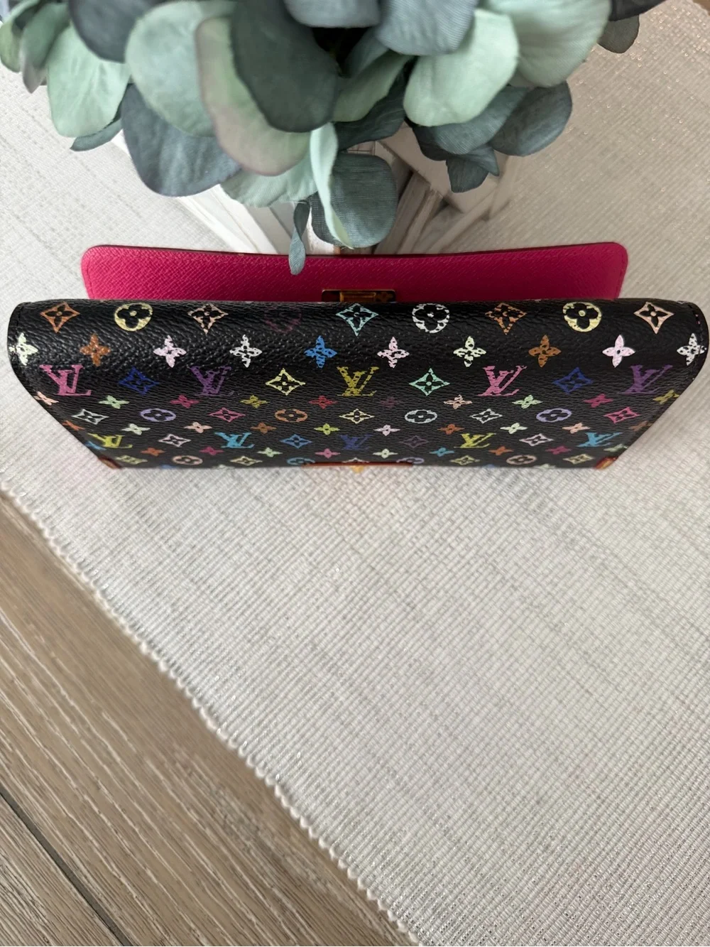 Louis Vuitton Black Multicolor Monogram Sarah Noeud Wallet with Bow leather Trim